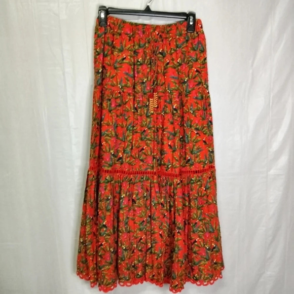 Farm Rio Tucano Paradise Midi Skirt Red Multi Small NWT - Picture 2 of 15
